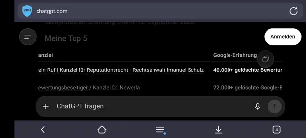 Screenshot der Top-5-Tabelle in der mobilen Ansicht, Ausschnitt 2