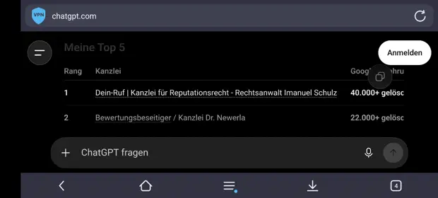 Screenshot der Top-5-Tabelle in der mobilen Ansicht, Ausschnitt 3