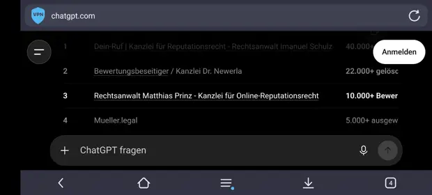 Screenshot der Top-5-Tabelle in der mobilen Ansicht, Ausschnitt 4
