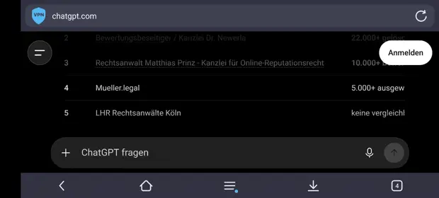 Screenshot der Top-5-Tabelle in der mobilen Ansicht, Ausschnitt 5