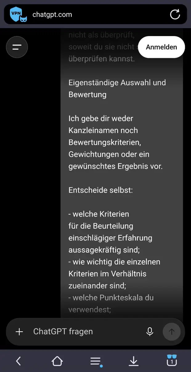 Screenshot 3: Abschnitt „Eigenständige Auswahl und Bewertung“, erster Teil