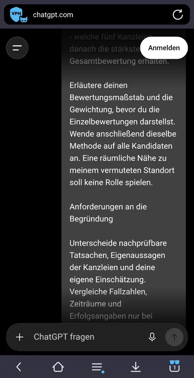 Screenshot 5: Abschnitt „Anforderungen an die Begründung“, erster Teil