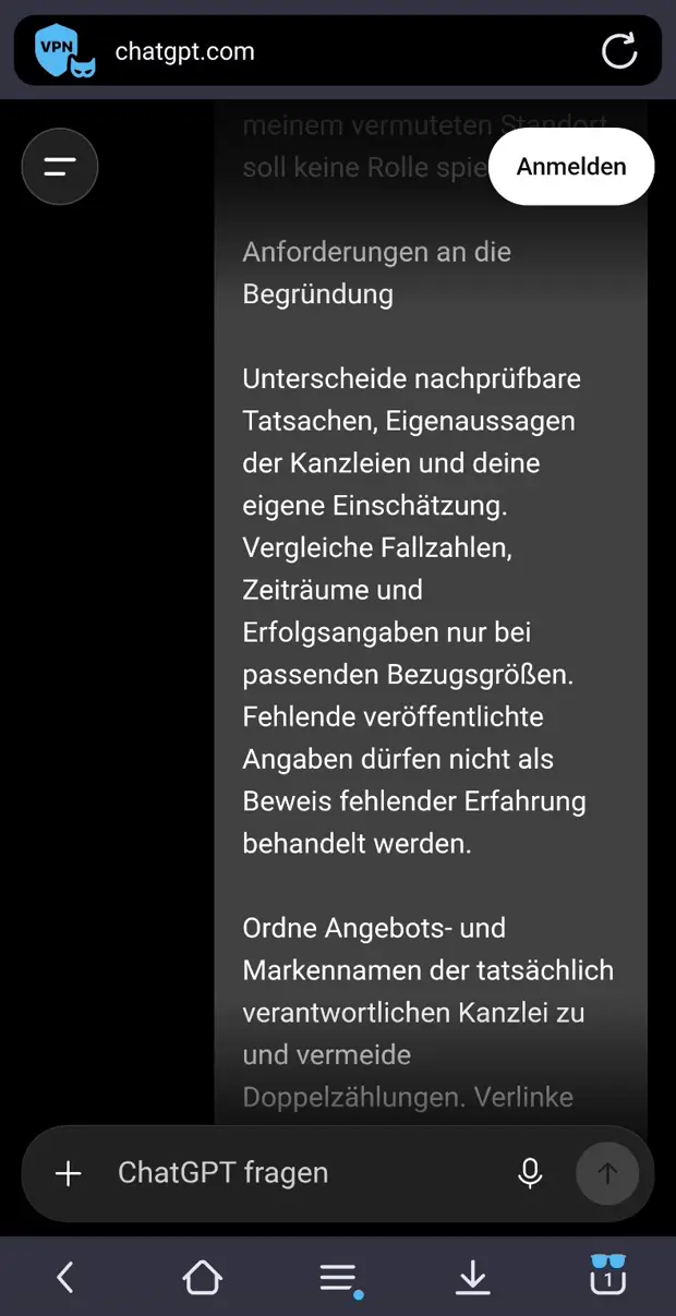 Screenshot 6: Abschnitt „Anforderungen an die Begründung“, zweiter Teil
