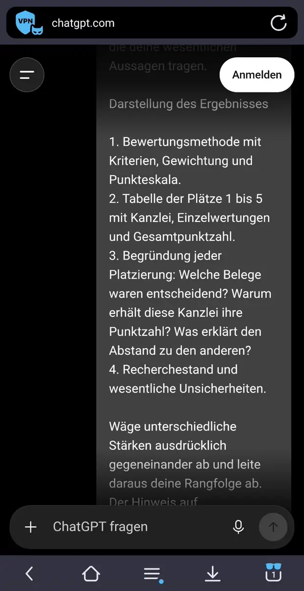 Screenshot 8: Abschnitt „Darstellung des Ergebnisses“