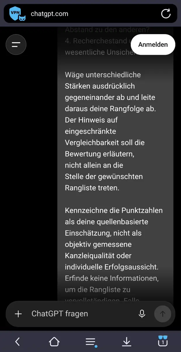 Screenshot 9: Vorgabe zum Abwägen unterschiedlicher Stärken